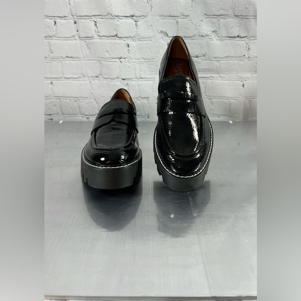 Franco Sarto Balin Lug Sole Women 9.5 Loafer Black Patent NWOB